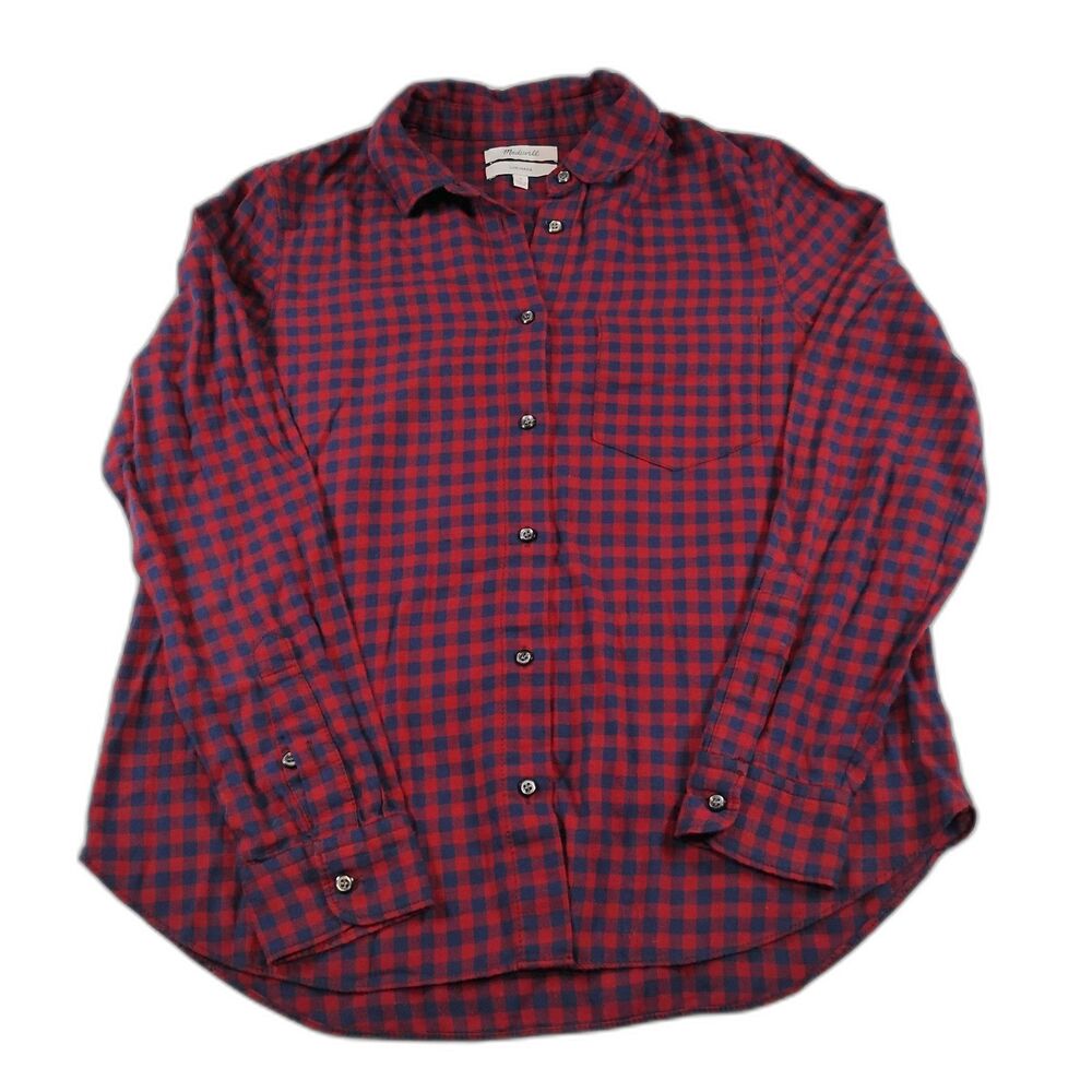 Madewell Women's Shrunken Fit Flannel Button Down Casual Plaid Size Small Red